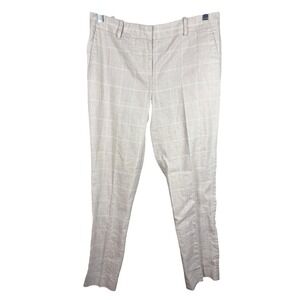 Ann Taylor Beige Windowpane Plaid Linen Blend Slim Leg Trousers Pants Womens